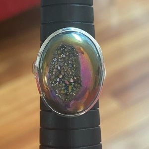 Peacock Druzy 925 sterling silver ring